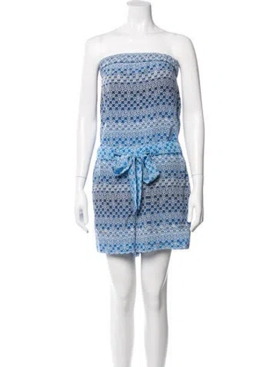 Pre-owned Diane Von Furstenberg Silk Patterned Romper In Blue