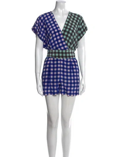 Pre-owned Diane Von Furstenberg Silk Plaid Print Romper In Multi