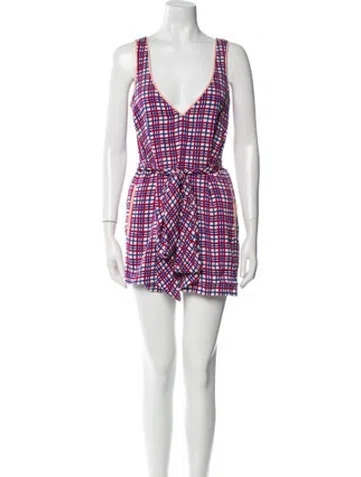Pre-owned Diane Von Furstenberg Silk Plaid Print Romper In Multi