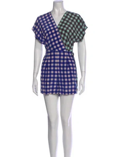 Pre-owned Diane Von Furstenberg Silk Plaid Print Romper In Multi