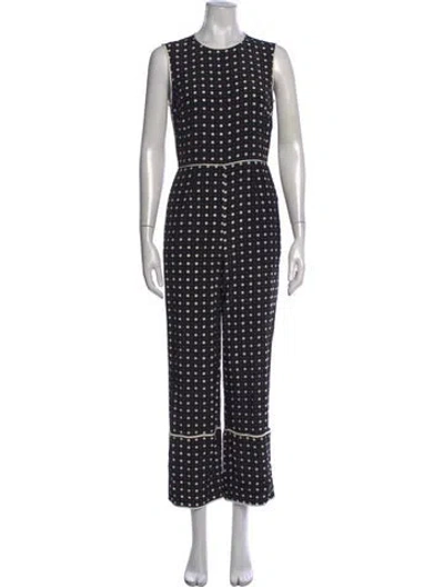 Pre-owned Diane Von Furstenberg Silk Polka Dot Print Jumpsuit In Black