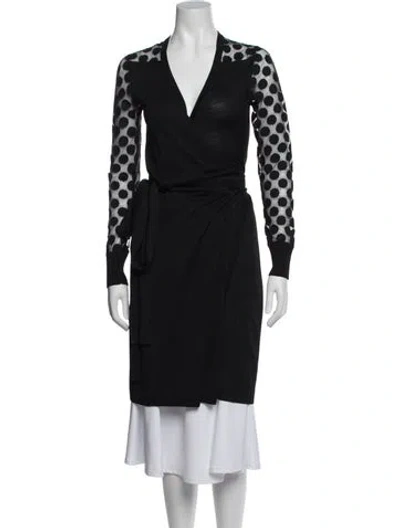 Pre-owned Diane Von Furstenberg Silk Polka Dot Print Robe In Black