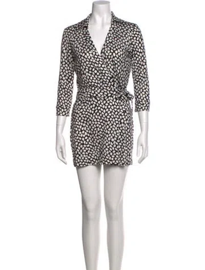 Pre-owned Diane Von Furstenberg Silk Polka Dot Print Romper In Black