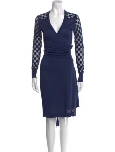 Pre-owned Diane Von Furstenberg Silk Polka Dot Print Sweater In Blue