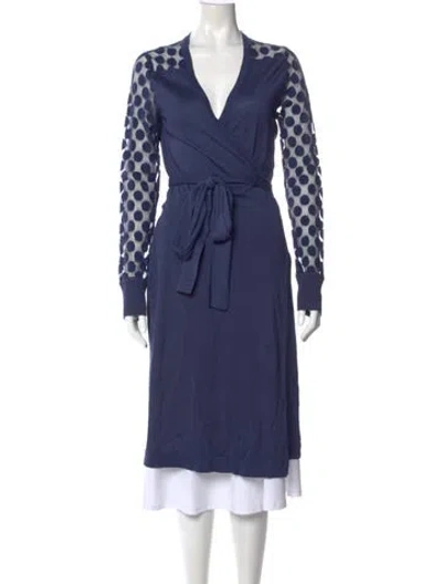 Pre-owned Diane Von Furstenberg Silk Polka Dot Print Sweater In Blue