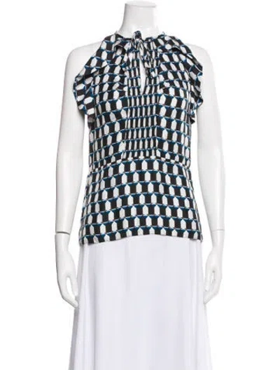 Pre-owned Diane Von Furstenberg Silk Printed Blouse In Black