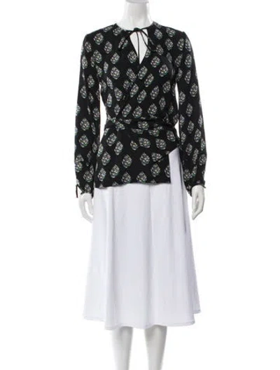 Pre-owned Diane Von Furstenberg Silk Printed Blouse In Black
