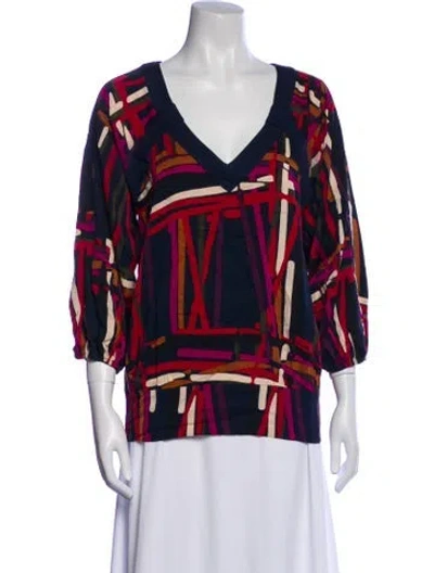Pre-owned Diane Von Furstenberg Silk Printed Blouse In Blue