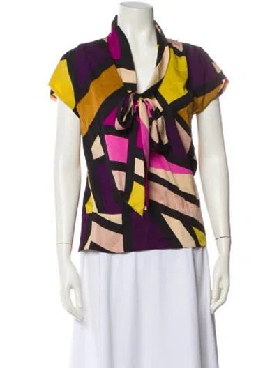 Pre-owned Diane Von Furstenberg Silk Printed Blouse In Blue