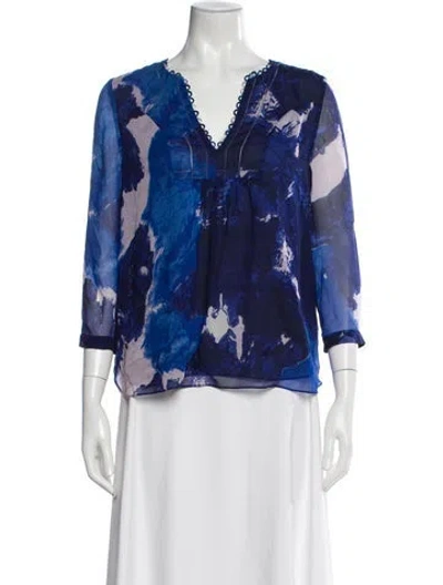 Pre-owned Diane Von Furstenberg Silk Printed Blouse In Blue