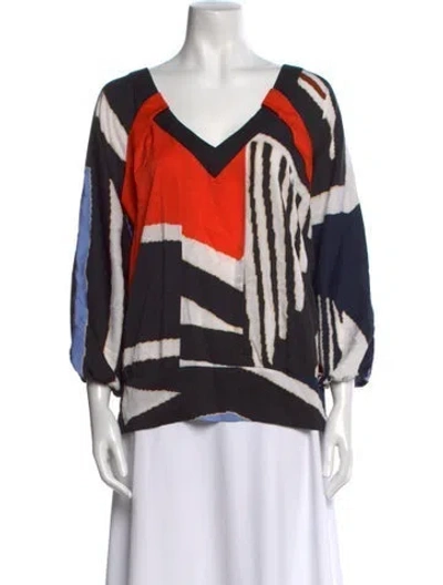 Pre-owned Diane Von Furstenberg Silk Printed Blouse In Blue