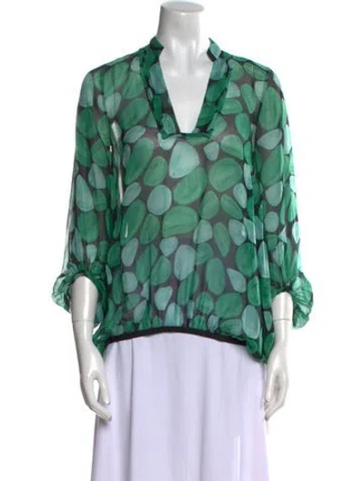 Pre-owned Diane Von Furstenberg Silk Printed Blouse In Green