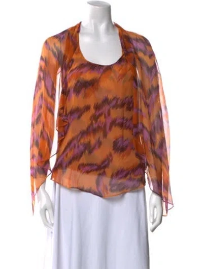 Pre-owned Diane Von Furstenberg Silk Printed Blouse In Orange