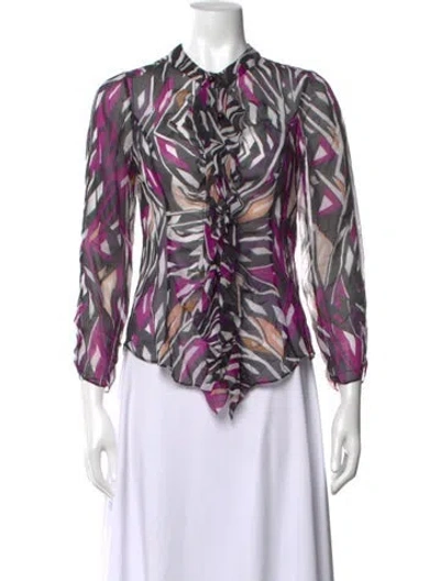 Pre-owned Diane Von Furstenberg Silk Printed Blouse In Purple