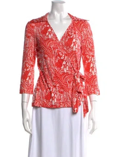 Pre-owned Diane Von Furstenberg Silk Printed Blouse W/ Tags In Orange