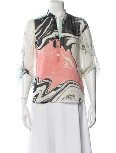 Pre-owned Diane Von Furstenberg Silk Printed Blouse In White