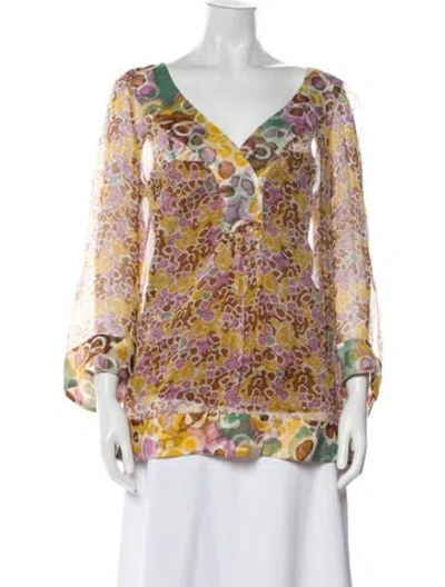 Pre-owned Diane Von Furstenberg Silk Printed Blouse In Yellow