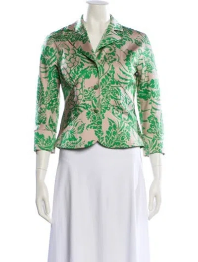 Pre-owned Diane Von Furstenberg Silk Printed Jacket In Green