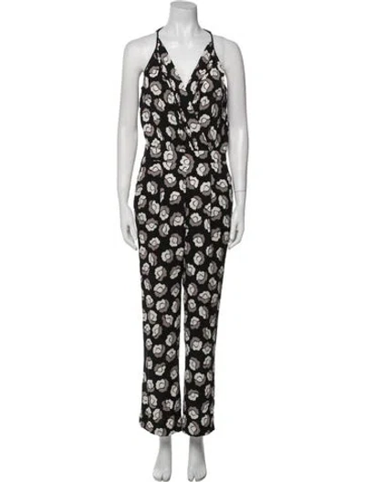 Pre-owned Diane Von Furstenberg Silk Printed Jumpsuit In Black