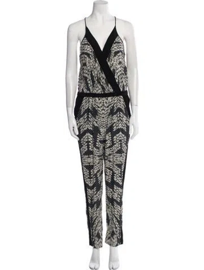 Pre-owned Diane Von Furstenberg Silk Printed Jumpsuit In Black