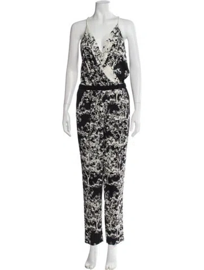 Pre-owned Diane Von Furstenberg Silk Printed Jumpsuit In Black