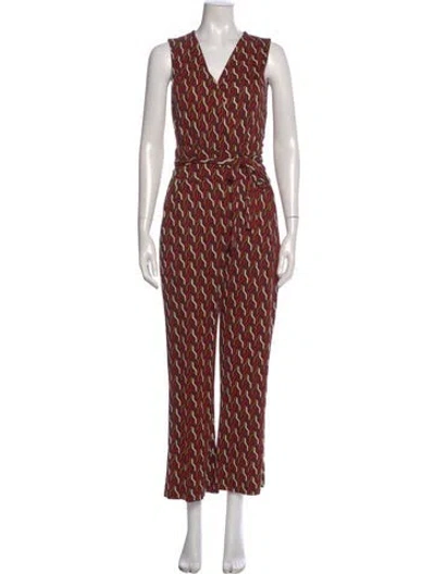 Pre-owned Diane Von Furstenberg Silk Printed Jumpsuit In Black