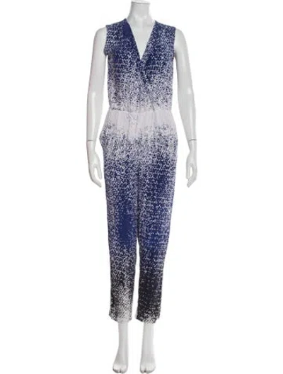 Pre-owned Diane Von Furstenberg Silk Printed Jumpsuit In Blue