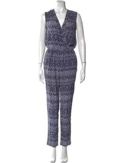 Pre-owned Diane Von Furstenberg Silk Printed Jumpsuit In Blue