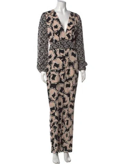 Pre-owned Diane Von Furstenberg Silk Printed Jumpsuit In Multi
