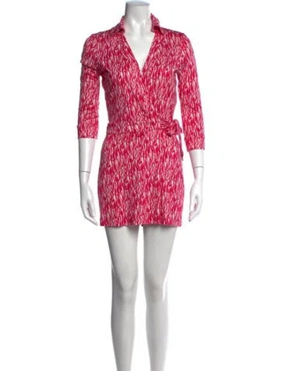 Pre-owned Diane Von Furstenberg Silk Printed Jumpsuit In Pink/white