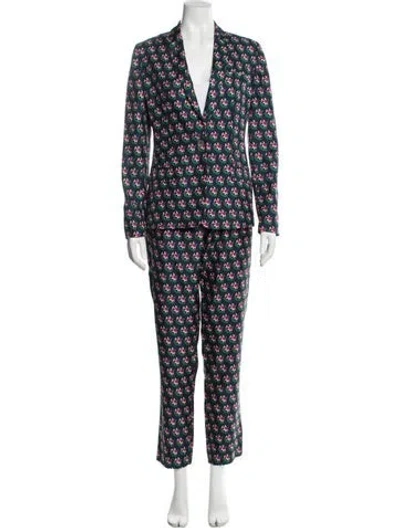 Pre-owned Diane Von Furstenberg Silk Printed Pant Set In Blue