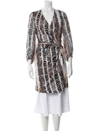 Pre-owned Diane Von Furstenberg Silk Printed Robe In Neutral
