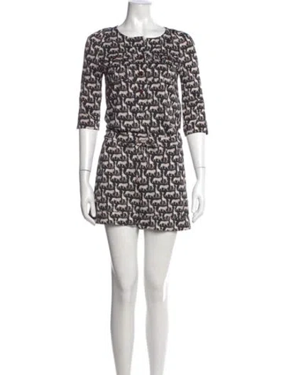 Pre-owned Diane Von Furstenberg Silk Printed Romper In Black
