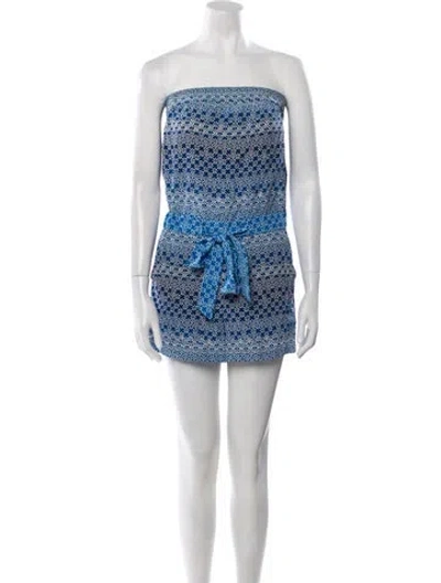 Pre-owned Diane Von Furstenberg Silk Printed Romper In Blue