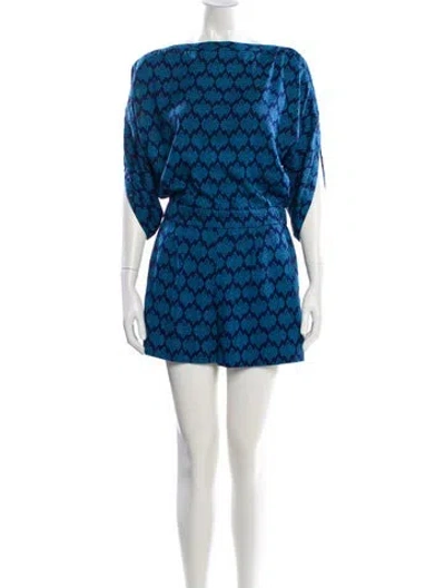Pre-owned Diane Von Furstenberg Silk Printed Romper In Blue