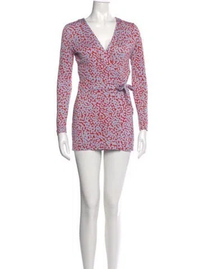 Pre-owned Diane Von Furstenberg Silk Printed Romper In Blue/red