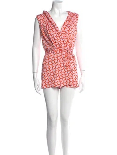 Pre-owned Diane Von Furstenberg Silk Printed Romper In Red