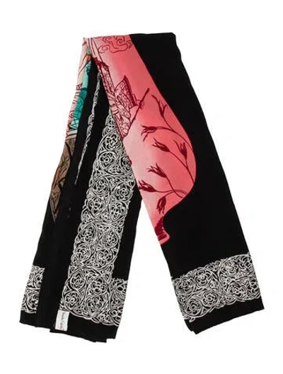 Pre-owned Diane Von Furstenberg Silk Printed Scarf In Black