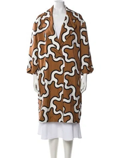 Pre-owned Diane Von Furstenberg Silk Printed Trench Coat In Brown