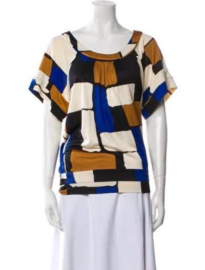 Pre-owned Diane Von Furstenberg Silk Printed T-shirt In Blue