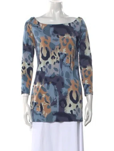 Pre-owned Diane Von Furstenberg Silk Printed Tunic In Blue