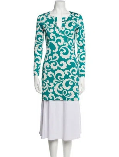 Pre-owned Diane Von Furstenberg Silk Printed Tunic In Blue