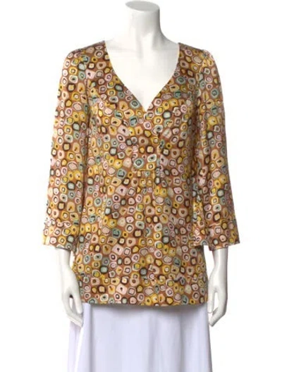 Pre-owned Diane Von Furstenberg Silk Printed Tunic In Brown