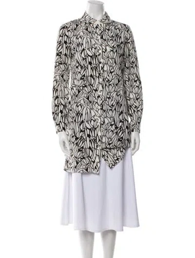 Pre-owned Diane Von Furstenberg Silk Printed Tunic In White