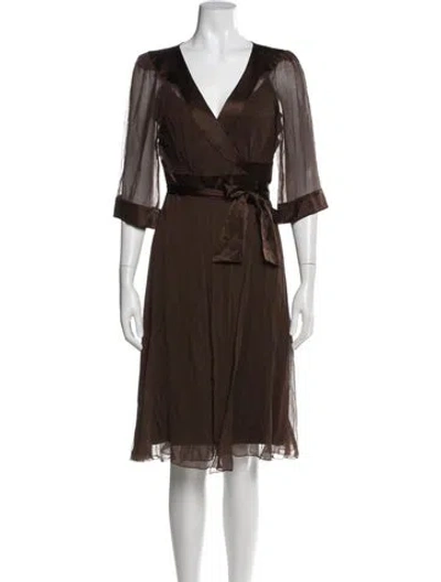 Pre-owned Diane Von Furstenberg Silk Ruffle Embellishment Robe In Brown
