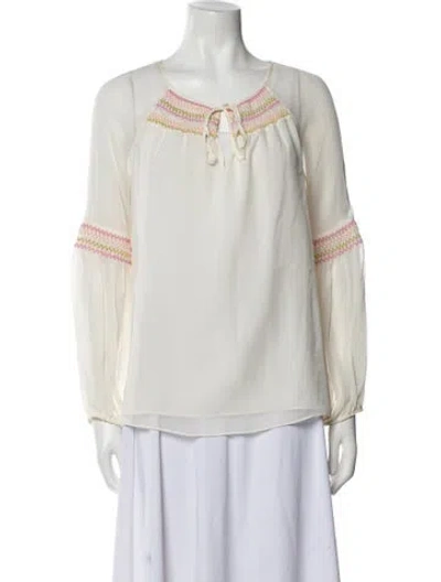 Pre-owned Diane Von Furstenberg Silk Scoop Neck Blouse In Neutral