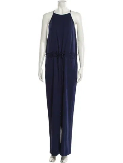 Pre-owned Diane Von Furstenberg Silk Scoop Neck Jumpsuit In Blue