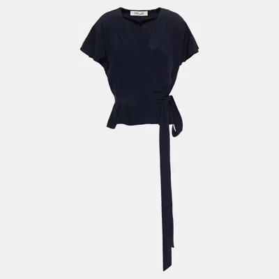 Pre-owned Diane Von Furstenberg Silk Short Sleeved Top Xs In Black