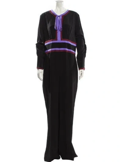 Pre-owned Diane Von Furstenberg Silk Striped Jumpsuit In Black