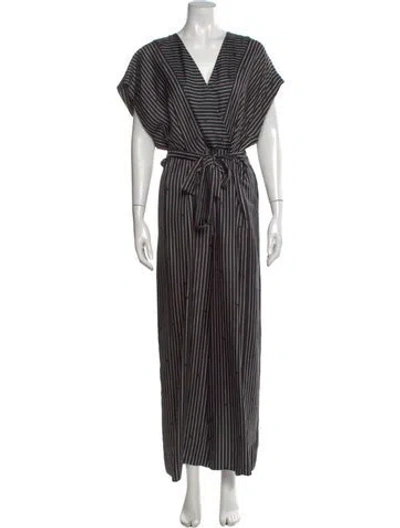 Pre-owned Diane Von Furstenberg Silk Striped Jumpsuit In Black